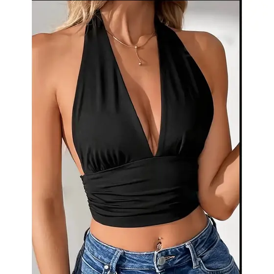 Blusa Top Crooped Com Amarração Multiformas de Uso Forro Duplo Decote Suplex Premium