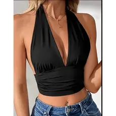 Blusa Top Crooped Com Amarração Multiformas de Uso Forro Duplo Decote Suplex Premium