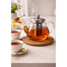 Chaleira De Vidro Borossilicato 600ml Infusor Inox Removível Bule Gourmet