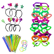 Kit Balada Neon Festa Casamento 200 peças 100 Pulseiras, 50 Óculos e 50 Tiaras - Aderecos Divertidos