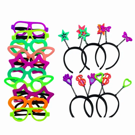 Kit Balada Festa Neon Casamento 30 peças 15 Óculos 15 Tiaras - Aderecos Divertidos