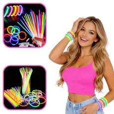 100 Pulseiras Neon Fluorescentes Tubo Para Festa Balada Com Conectores - Decoração Adereços