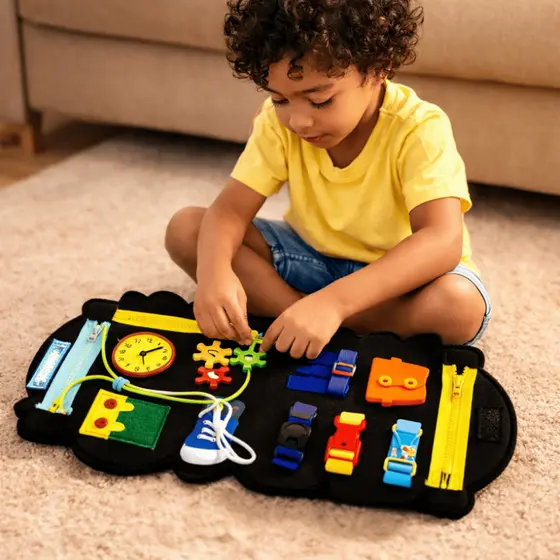 Maleta Sensorial Montessori Infantil Educativa Coordenação Motora Zíper Botões Crianças