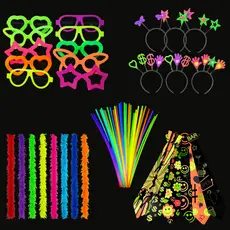 Kit Balada Festa Neon Casamento 160 Peças 100 Pulseiras, 20 Óculos, 20 Tiaras, 10 Gravatas, 10 Marabus - Adereços