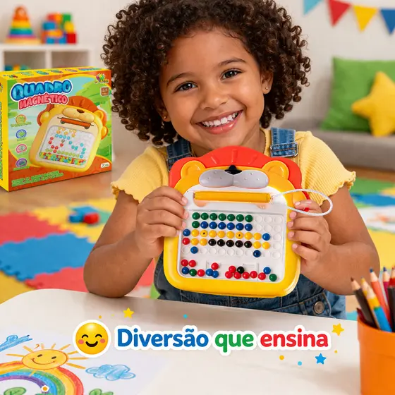 Lousa Mágica Infantil Magnética Colorida c/ Cartelas Educativas Montessori – Tábua Desenho Crianças