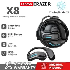 Lenovo ERAZER X8 Al Tradução Fone de ouvido Bluetooth Tradução inteligente em tempo Real Fone de ouvido Bluetooth sem fi