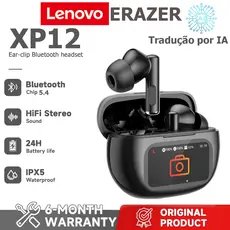 Lenovo ERAZER XP12 AI Tradução Headset LED Fone de ouvido sem fio Bluetooth 6.0 AI Fone de ouvido de tradução em tempo R