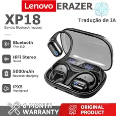 Lenovo ERAZER XP18 AI Tradução TWS Fone de ouvido Bluetooth 5000mah Fone de ouvido de carregamento reverso Bluetooth 6.0
