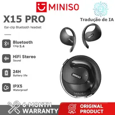 MINISO X15 PRO AI Tradução OWS Suporte 148 Idiomas Fones De Ouvido Sem Fio Com Ganchos De Orelha IPX5 À Prova D'água Blu