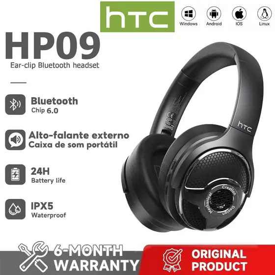 1 ano de HTC HP09 Fone de ouvido Bluetooth Fone de ouvido Amplificador externo Alto-falante Fone de ouvido sem
