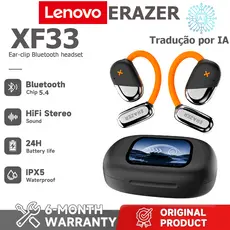 Lenovo ERAZER XF33 AI Tradução Tradução em tempo Real TWS Fone de ouvido esportivo Bluetooth Bluetooth 6.0 HiFi Qualidad