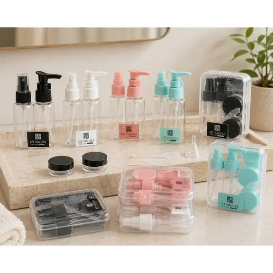 KIT VIAGEM NECESSAIRE COM 6 PEÇAS CORES SORTIDAS - TOKYO DESIGN - TRP0027