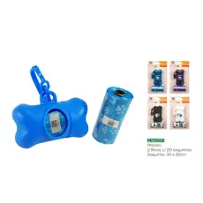 KIT CATA CACA SAQUINHOS HIGIÊNICOS SUPORTE DE OSSINHO COM REFIL 2 ROLOS COM 20 SAQUINHOS CADA - MULTIART - PET0006