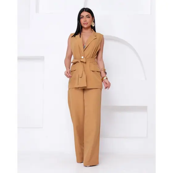 Conjunto feminino alfaiataria Colete e Calça reunião casual casamento formatura jantar