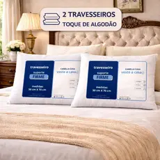 Kit 2 Travesseiro 50x70 Suporte Firme Ortopédico Toque Algodão Lavável Antialérgico