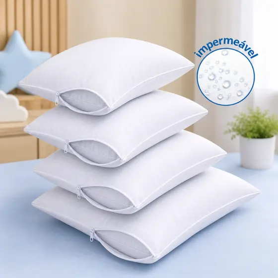 Kit 4 Capa Impermeável 100% Antialérgica Macia Com Zíper Travesseiro 50x70cm