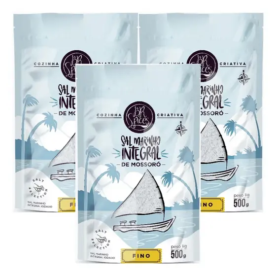 Kit 3 Sal Marinho 500g Fino Integral Mossoró Br Spices Natural