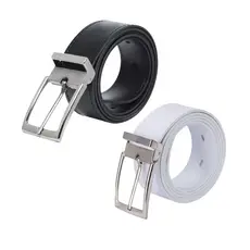 Kit 2 Cinto Masculino Social Preto + Branco Couro Ecológico Fivela Ajustável De Alta Qualidade