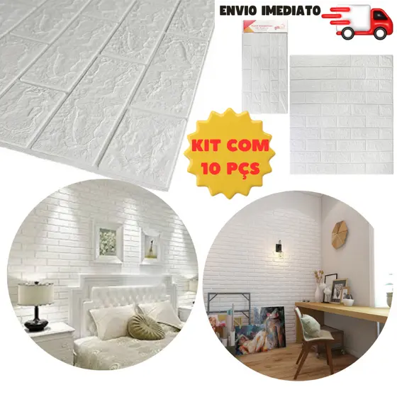 Kit 10 Placas Decorativas Papel de Parede 3D Alto Relevo Autocolante Texturizado Várias Estampas