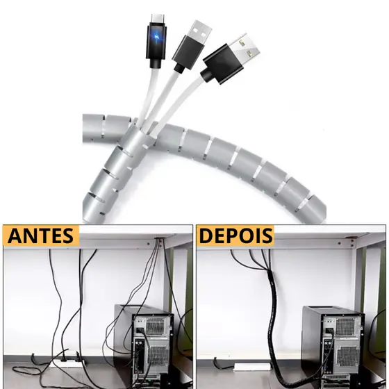 Organizador de Fios e Cabos 20mmx2m Com Aplicador Computador Escritório