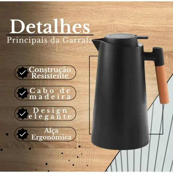Garrafa Térmica 1L Premium Inox Mantém Quente e Frio Ideal Café Chá Água