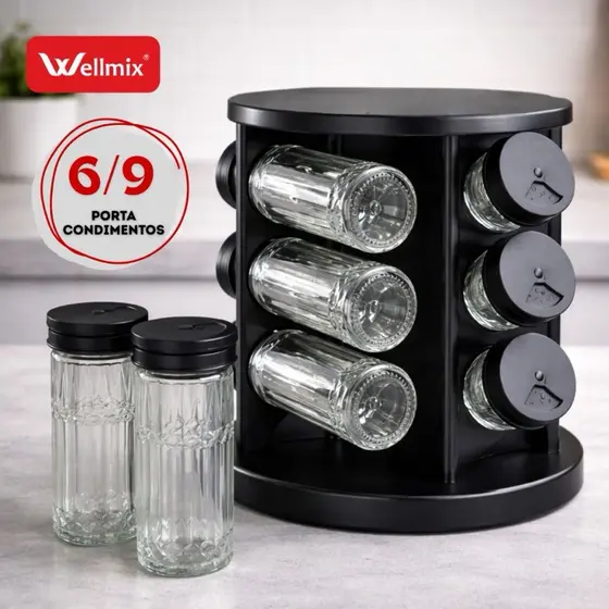 Porta Temperos Giratório 360° com 6 Potes – Organizador de Cozinha Prático e Moderno