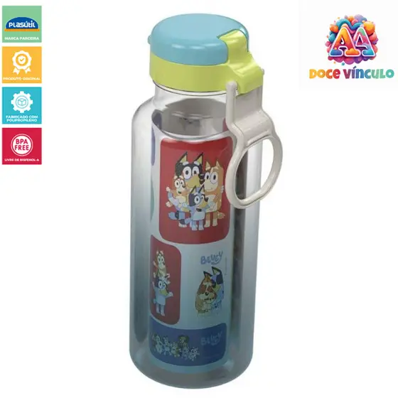 Garrafinha de Água Com Adesivos Bluey 600 ml Plasútil