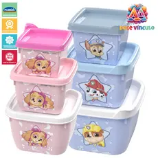 Potes de Plástico Kit 3 Peças Patrulha Canina Baby Infantil Conect Papinha Lancheira Volta as Aulas