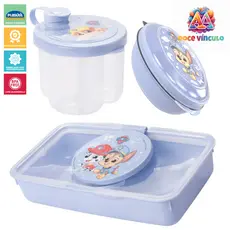 Kit  Porta Lenços Umedecidos Saboneteira e Dosador de Leite Portátil Tampa Patrulha Canina Baby Azul