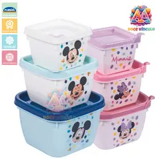 Potes de Plástico Kit 3 Peças Mickey Minnie Baby Infantil Conect Papinha Lancheira Volta as Aulas
