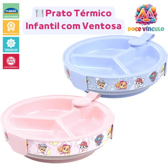 Prato Térmico Infantil Com Ventosa e Trava Patrulha Canina Baby