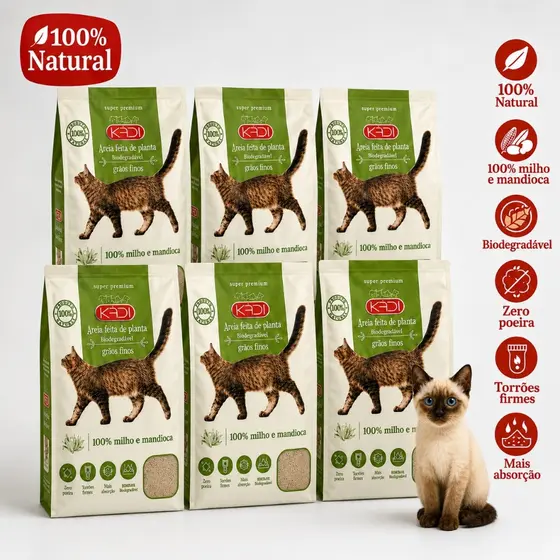 Areia Ecológica para Gatos Grãos Finos od Super Absorvente Biodegradável 4 a 12Kg