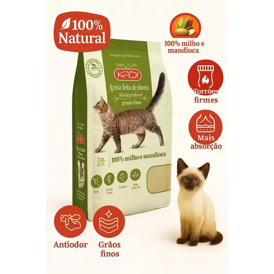 Areia de Gato Biodegradável Grãos Finos Controle de Odor e + Brinde 2, 4 e 6kg