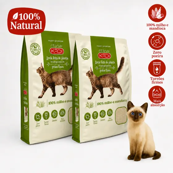 Areia Higiênica Biodegradável Natural Gatos Forma Torrão Firme e Alta Inodora 2 a 8kg