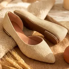 Sapatilha Feminina Bico Fino Cavada Metalizada Fio Tecido Natural Juta Confortável Amizzara