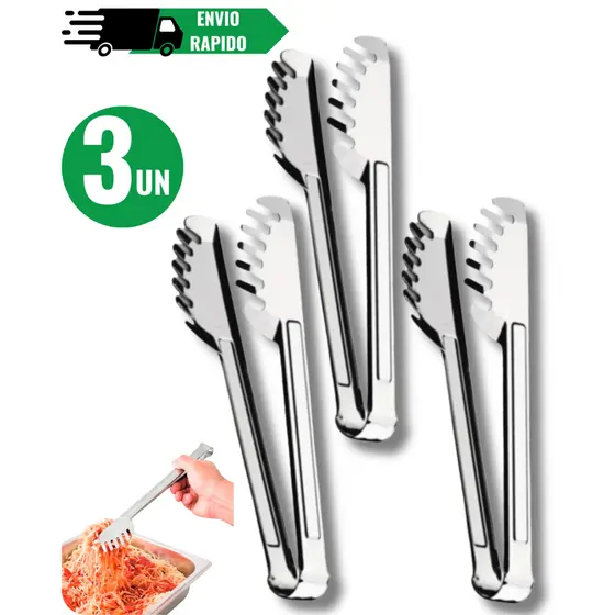 KIT 3 ou 2 Pegadores Multiuso Pegador Massa Macarrão Salada Aço Inox