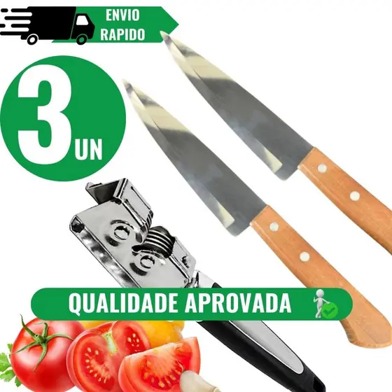 kit 2 facas de cozinha Peixeira 6´´ aço inox mais Afiador amolador profissional