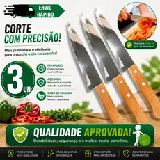 KITs DE 3 OU 2 FACAS DE CARNE LEGUMES PEIXEIRA DE INOX 6 '' CABO MADEIRA