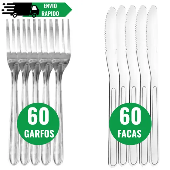 Jogo de Talheres 48/120 Peças em Inox 60 Garfos 60 Facas Facas e garfos de inox