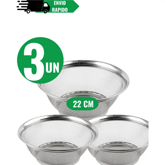 Kit 3 Cestas em Inox Escorredor De Alimentos Multiuso Cozinha em Inox Telado 22cm  Qualidade e Versatilidade