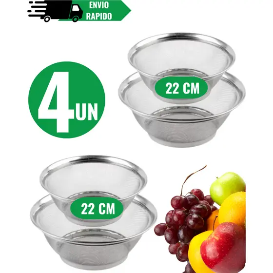 Kit 4 Cestas 22cm em Inox Escorredor Multiuso - Qualidade e Versatilidade na Sua Cozinha!