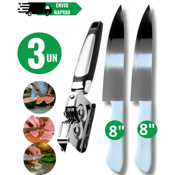 Jogo 1 Afiador 2 Facas De Cozinha Em Aço Inox Peixeira Profissional antibacteriana Carnes Legumes