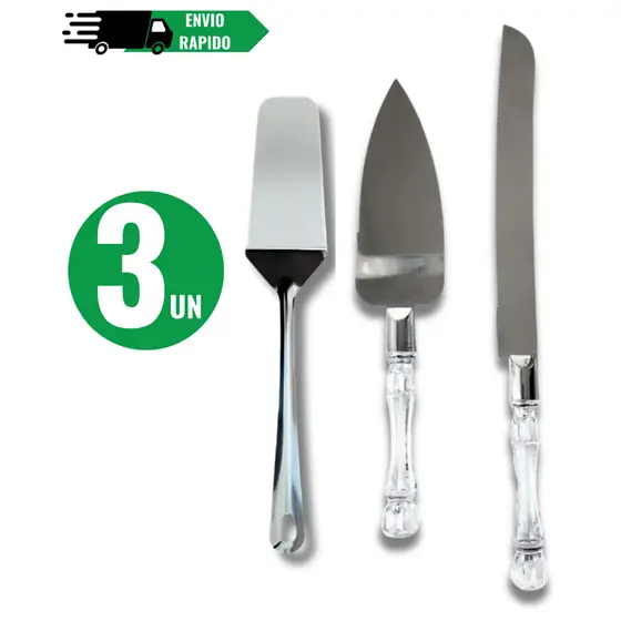 Kits Conjunto Espátulas em Aço Inox Para Bolo Tortas Corta Servir