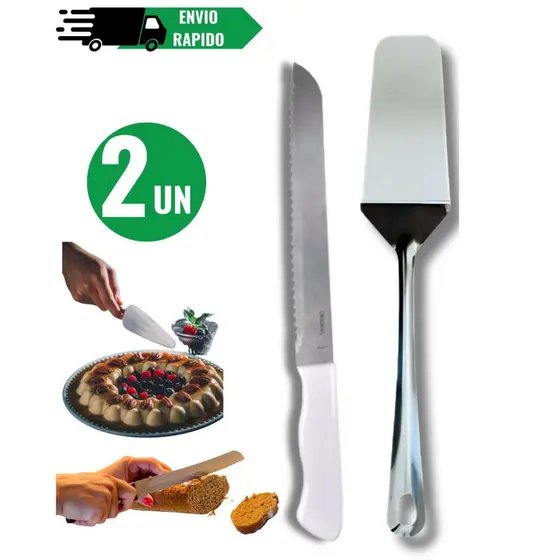 KIT Faca de Pão e Espatula Para Servir Bolo e Tortas inox