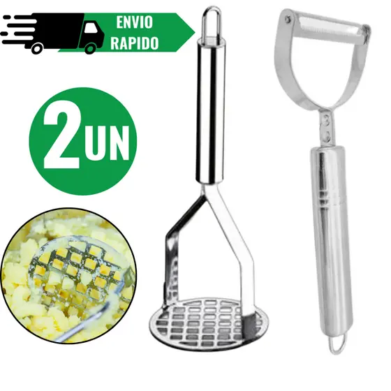 Kit Cozinha Amassador de Batata e Descascador de legumes em Aço Inox