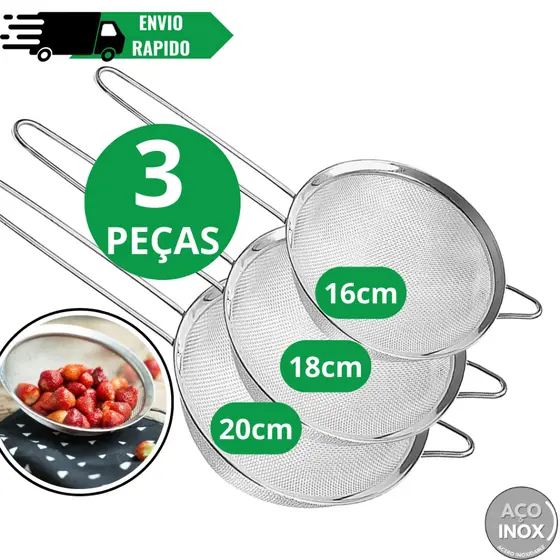 Kit Peneira coador aço inox manual para cozinha restaurante churrascaria sucos diversas ultilidades Peneira industrial a
