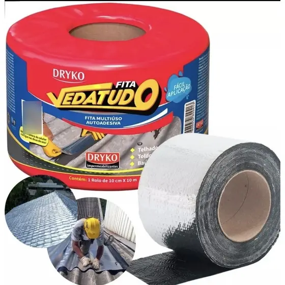 Manta asfáltica  veda tudo reparo em telha 10cm  Adesiva Aluminizada Vedatudo para telhados lajes leve mais pague menos