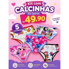 Kit 5 Calcinhas Infantil Suede Premium Unidades Sortidas