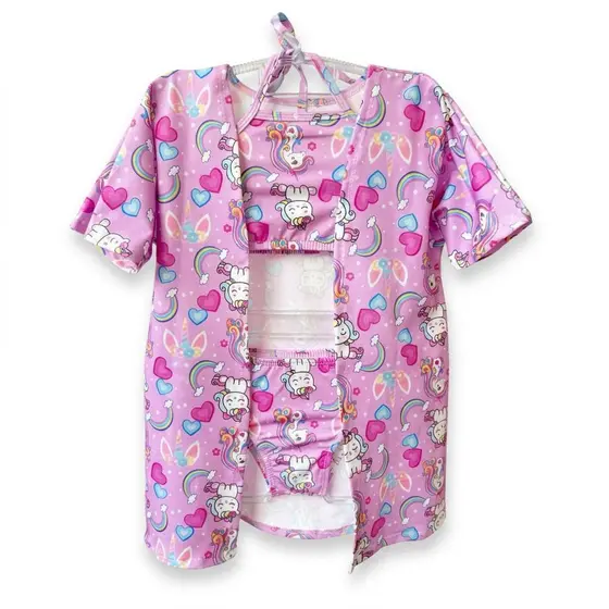 Kit 3 Peças Biquíni Infantil Juvenil e Saída de Praia Kimono
