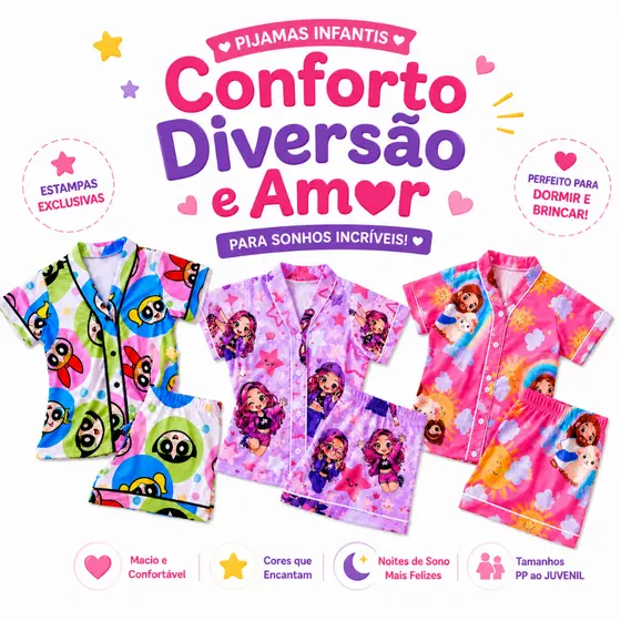 Pijama Americano Infantil Juvenil Feminino Personagens